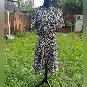 Eliza J black white and gold skater style dress with prairie style top Sz 10